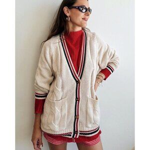 Rumored Scholar Cardigan Oversized Cream Red Blue Stripe Size Medium